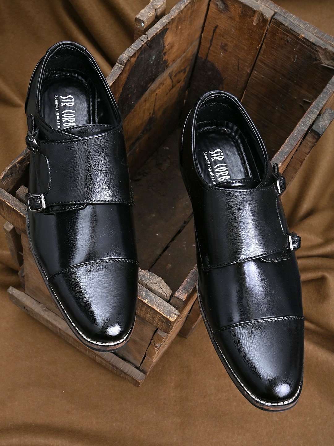 

Sir Corbett Men Black Textured Formal Monk Shoes