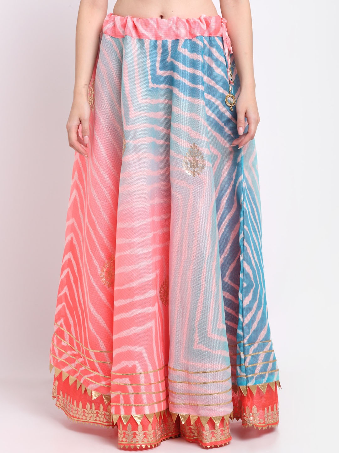 SOUNDARYA Women Blue Striped Cotton Flared Maxi Skirts