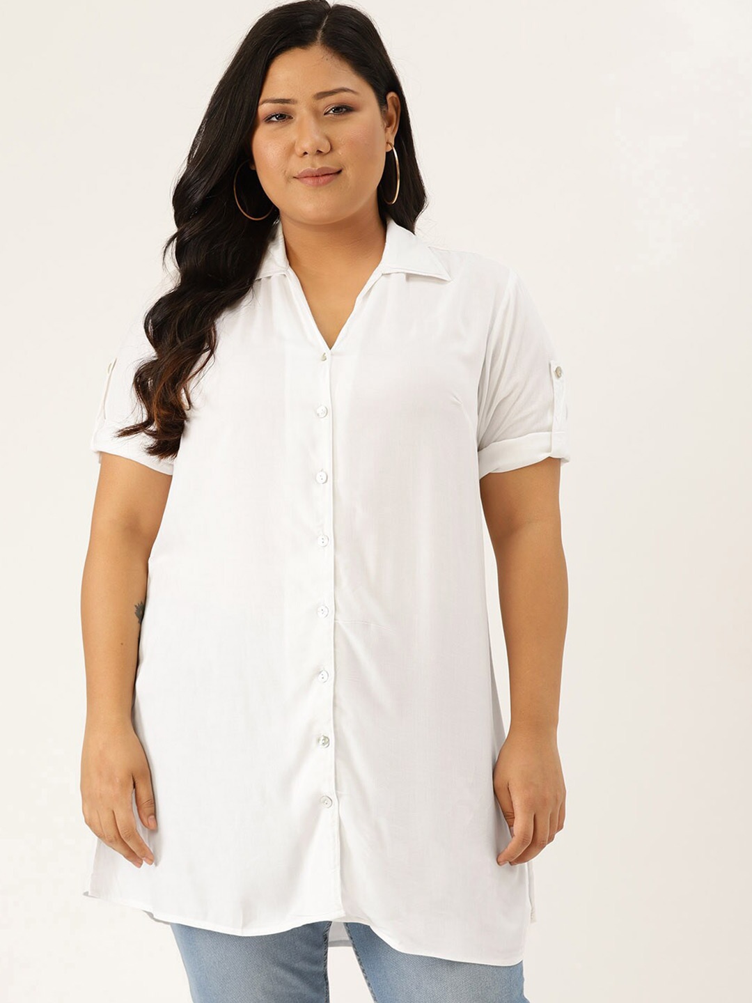 

theRebelinme Plus Size Women White Casual Shirt