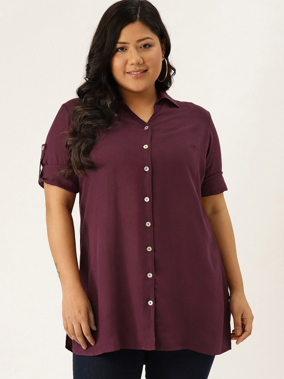 

theRebelinme Women Burgundy Casual Shirt