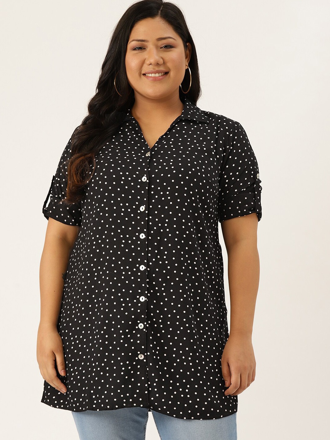

theRebelinme Plus Size Women Black Printed Casual Shirt
