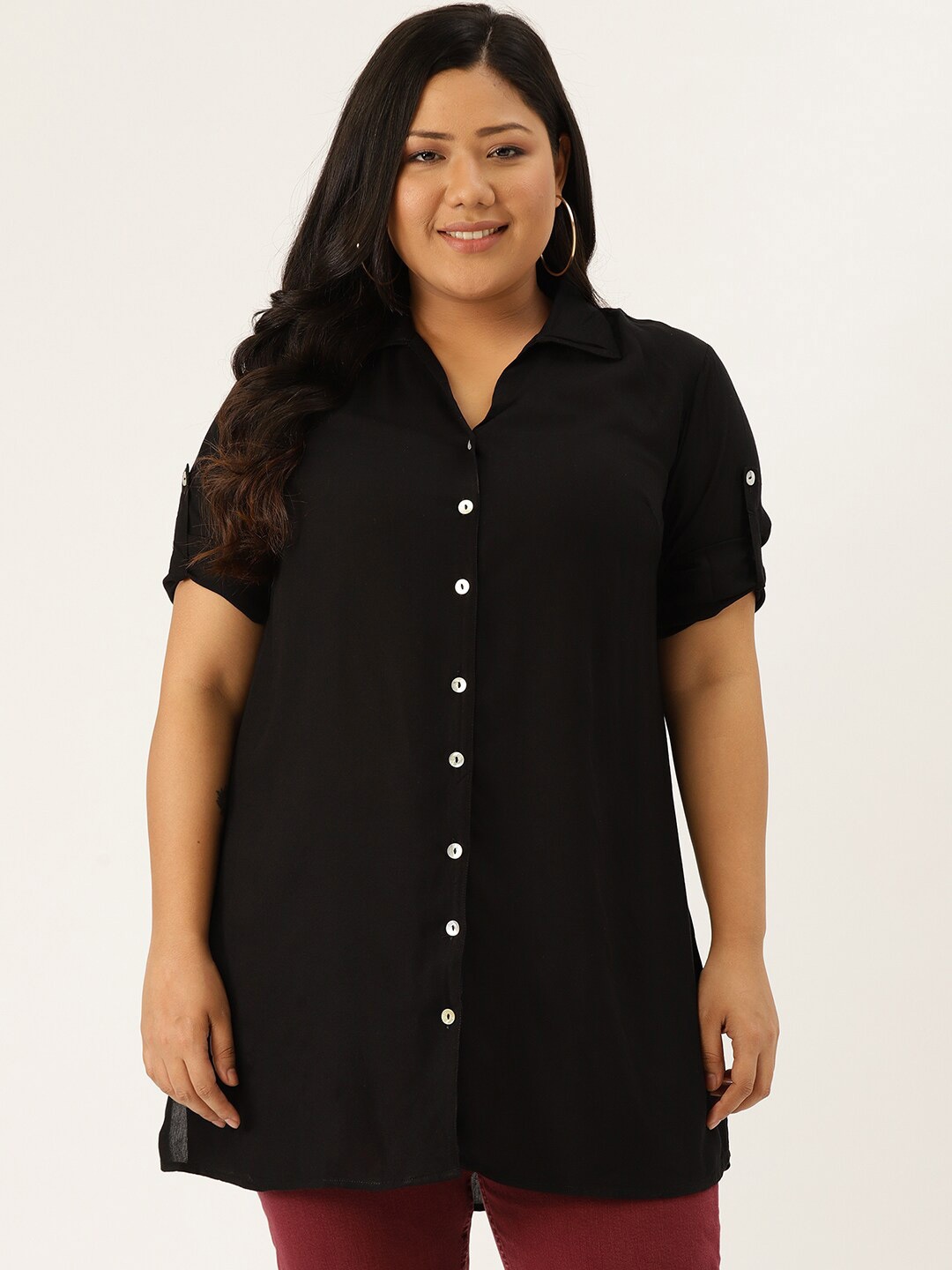

theRebelinme Plus Size Women Black Casual Shirt