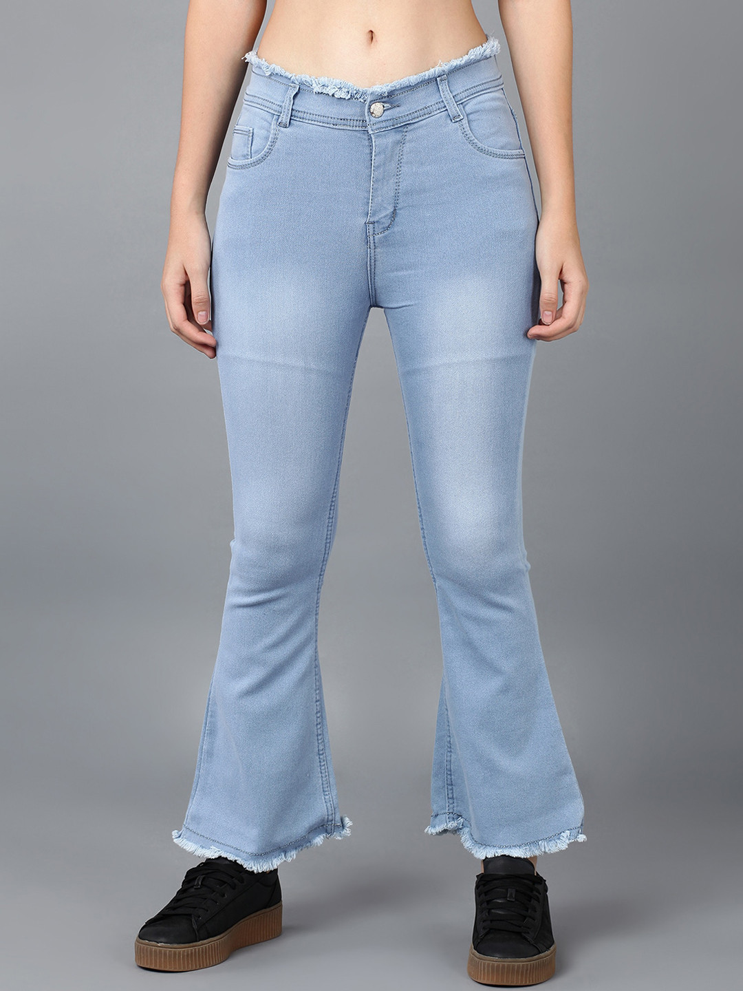 

F2M Women Blue Flared High-Rise Light Fade Stretchable Jeans