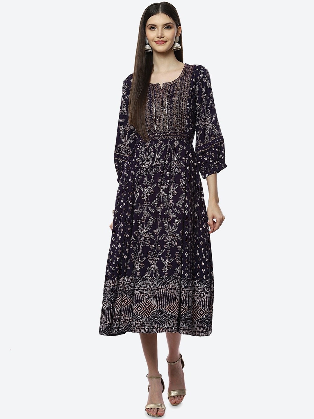 

Biba Women Purple Ethnic Motifs Printed Anarkali Kurta