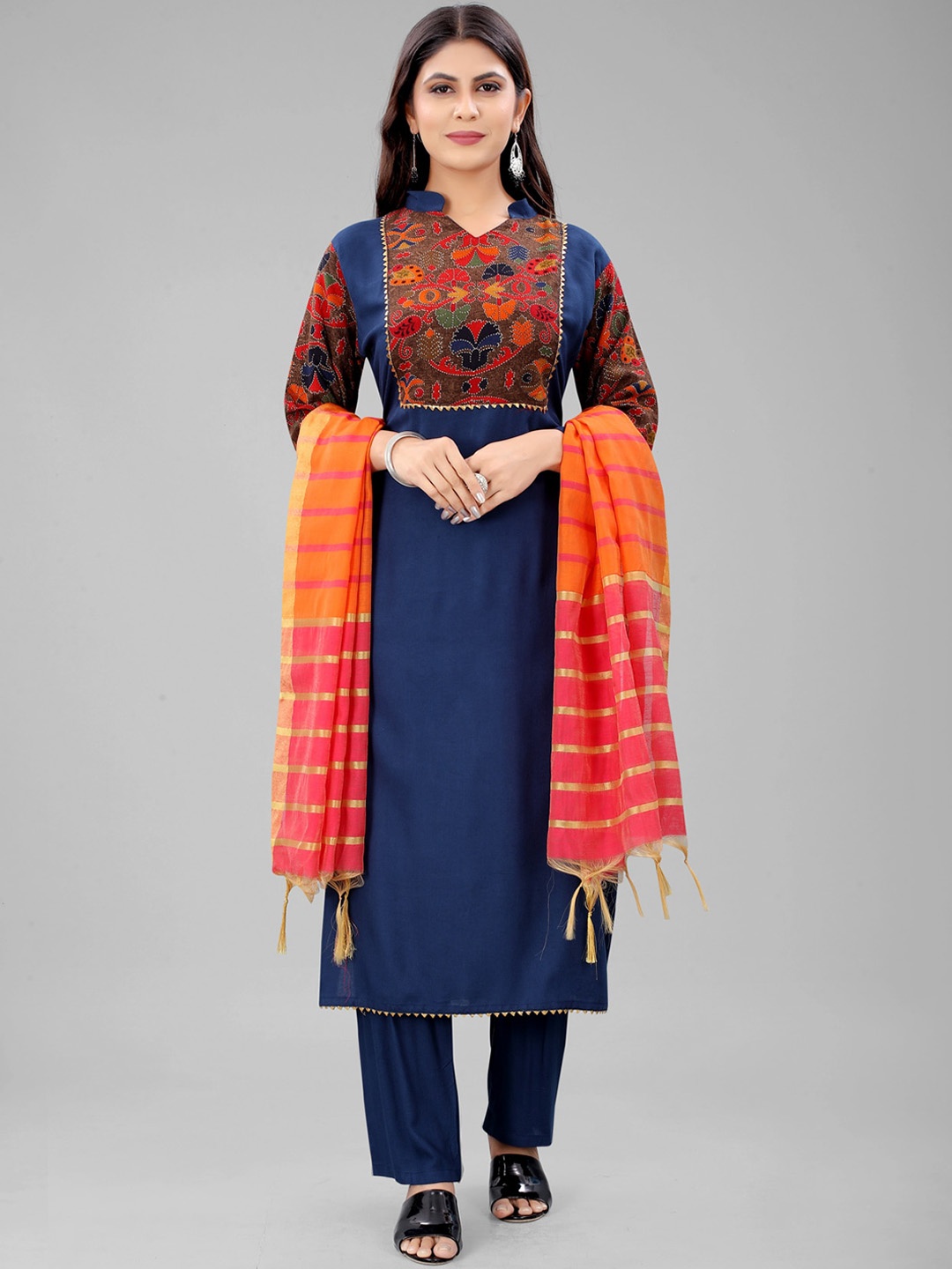 

MARUTI ART Women Blue Ethnic Motifs Yoke Design Kurta with Trousers & With Dupatta