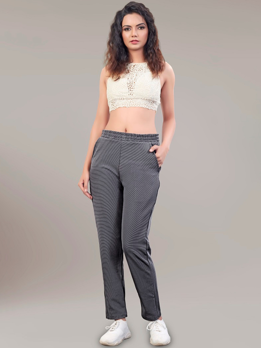 

TOM & GEE Women Grey Striped Track Pants