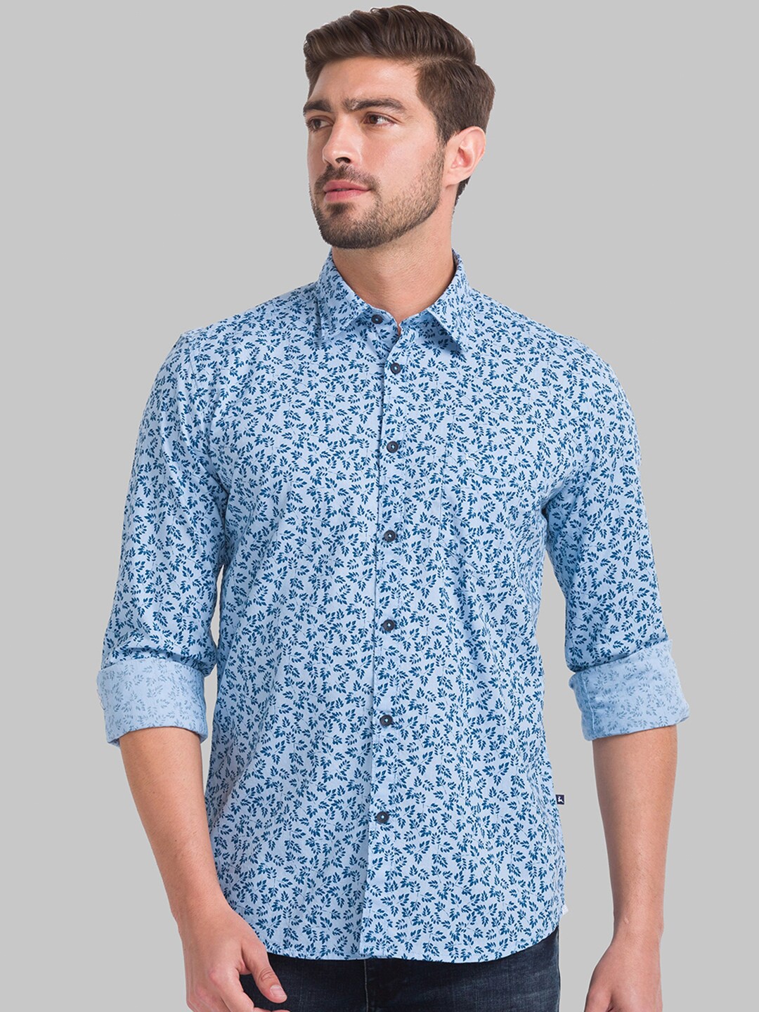 

Parx Men Blue Slim Fit Floral Printed Casual Shirt