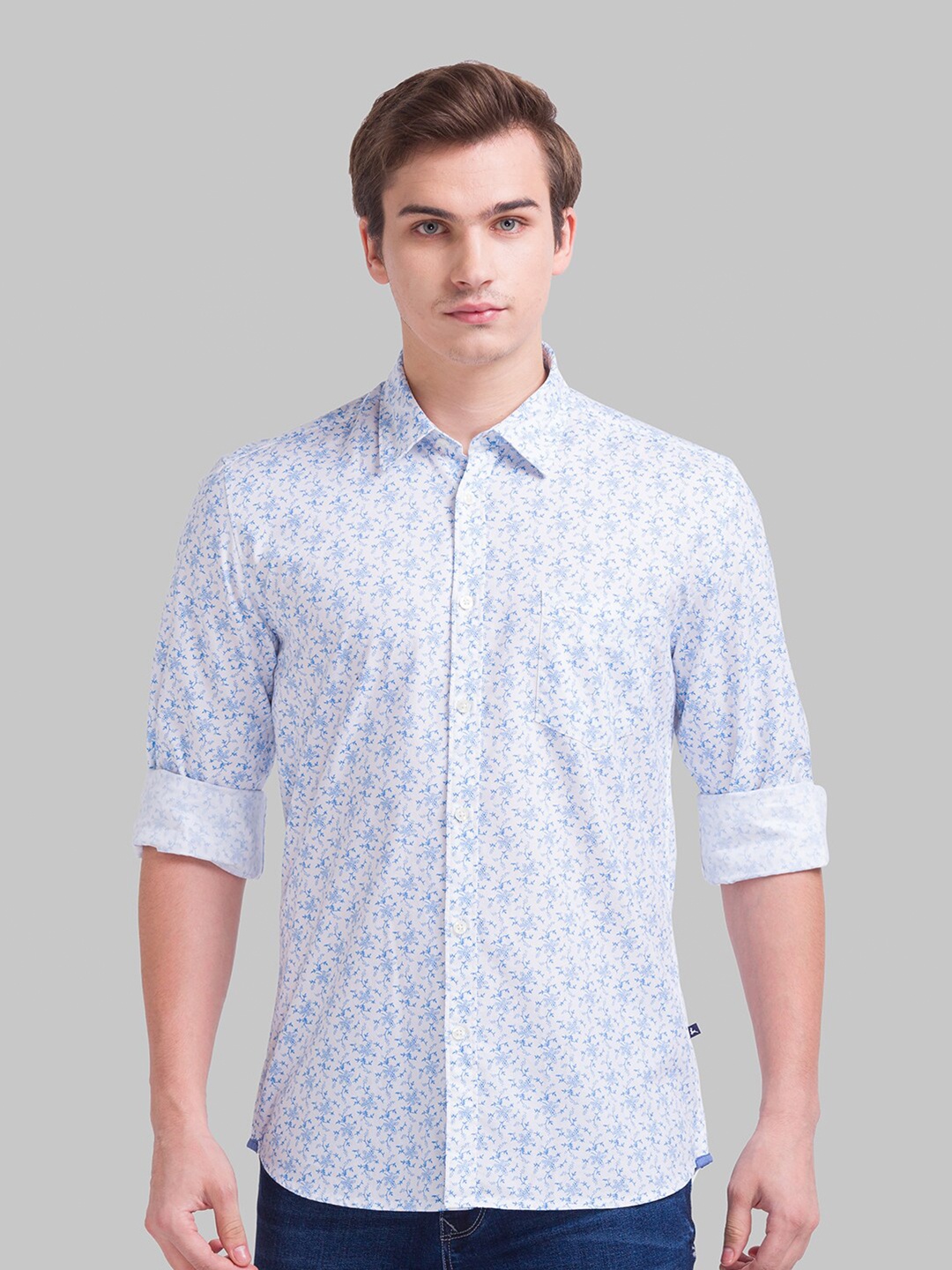 

Parx Men Blue Slim Fit Floral Printed Casual Shirt
