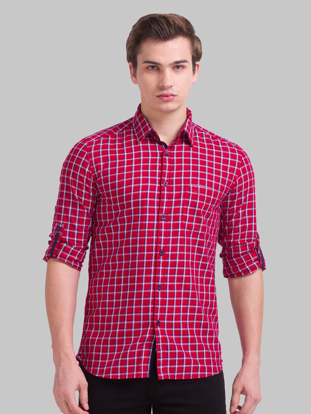 

Parx Men Red Slim Fit Checked Casual Shirt