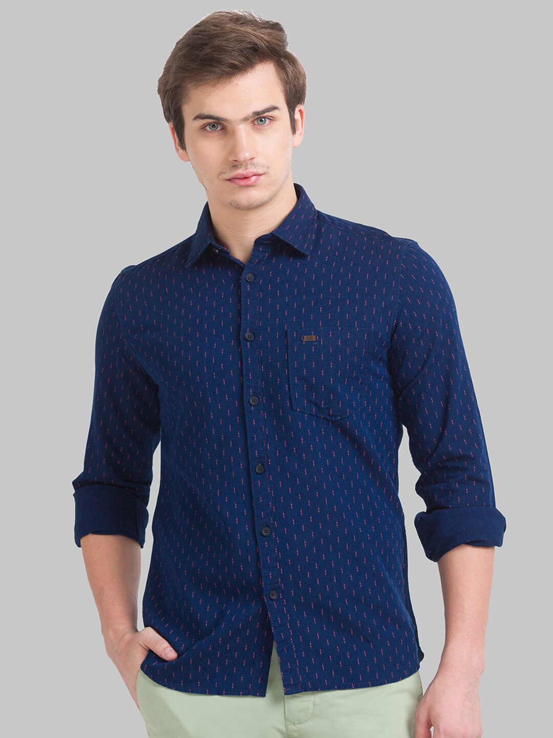 

Parx Men Blue Slim Fit Printed Casual Shirt