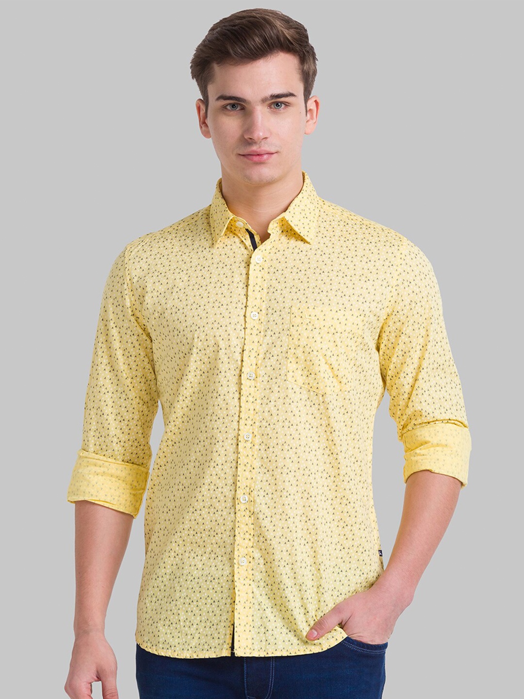 

Parx Men Yellow Slim Fit Floral Printed Casual Shirt