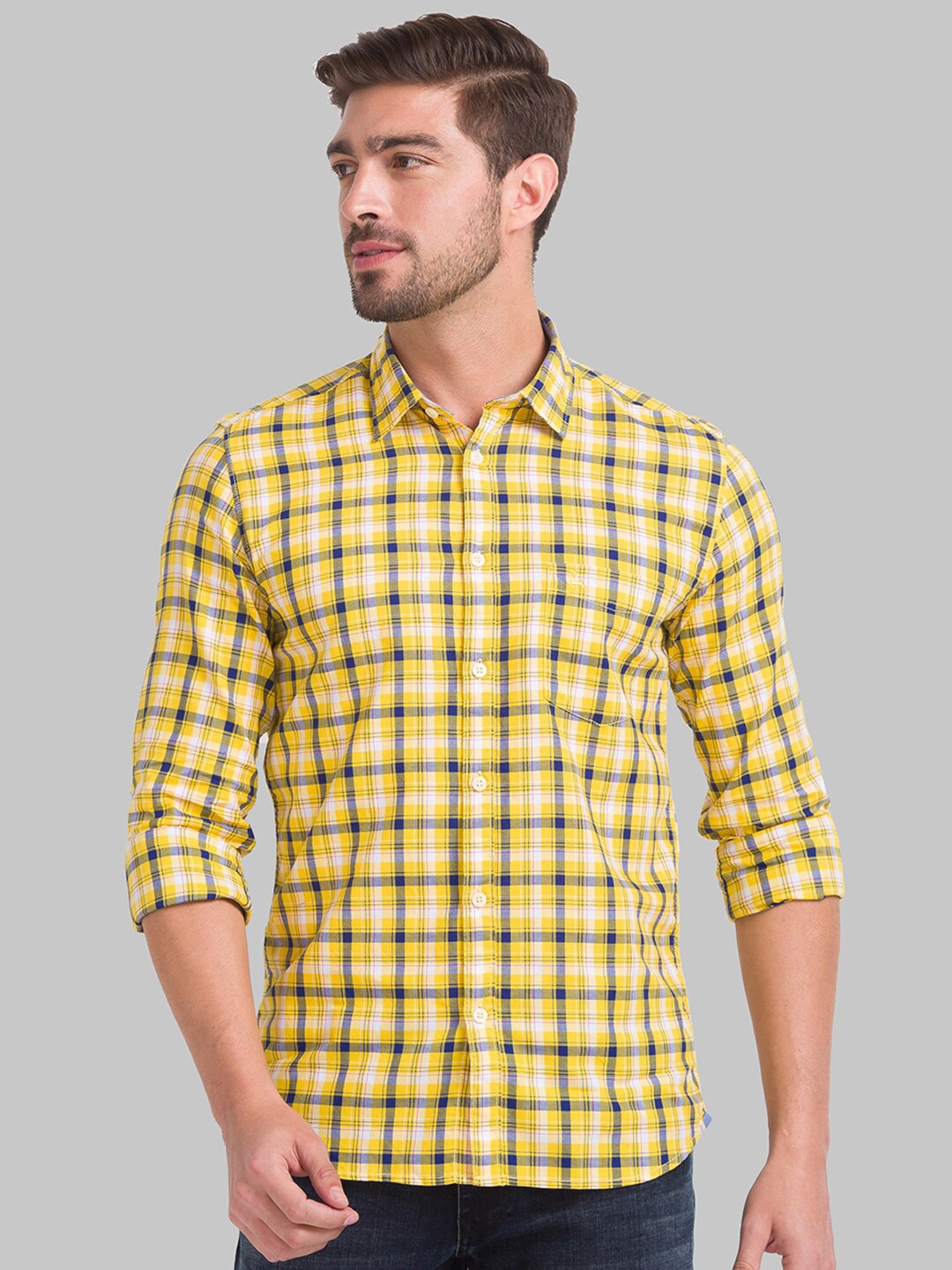 

Parx Men Yellow Slim Fit Checked Casual Shirt