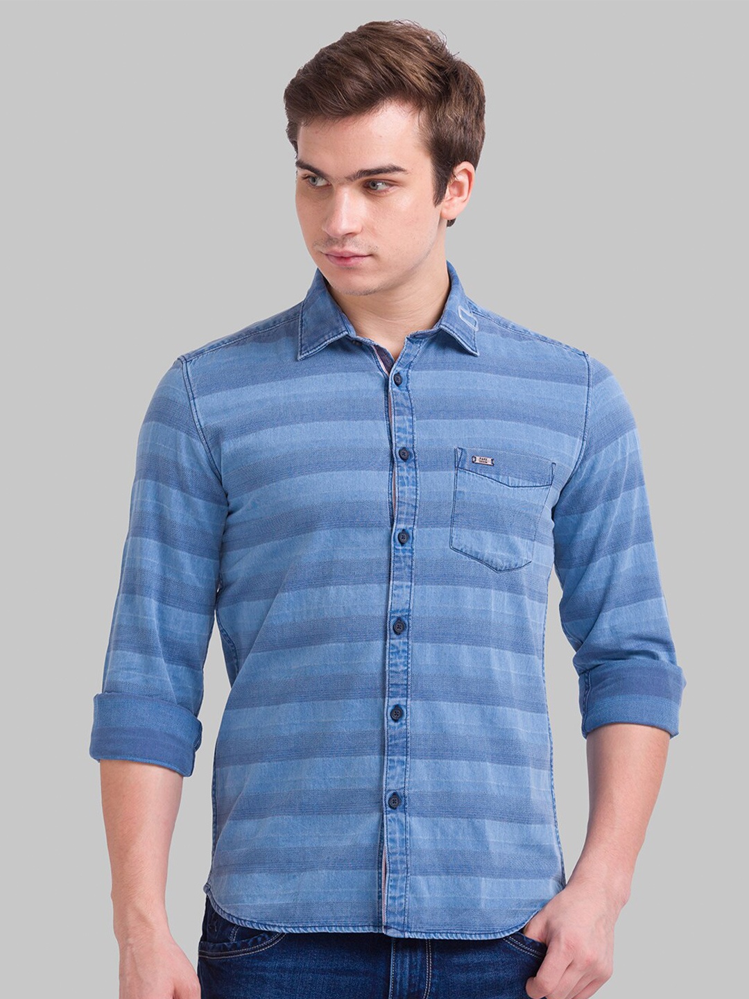 

Parx Men Blue Slim Fit Horizontal Stripes Striped Casual Shirt