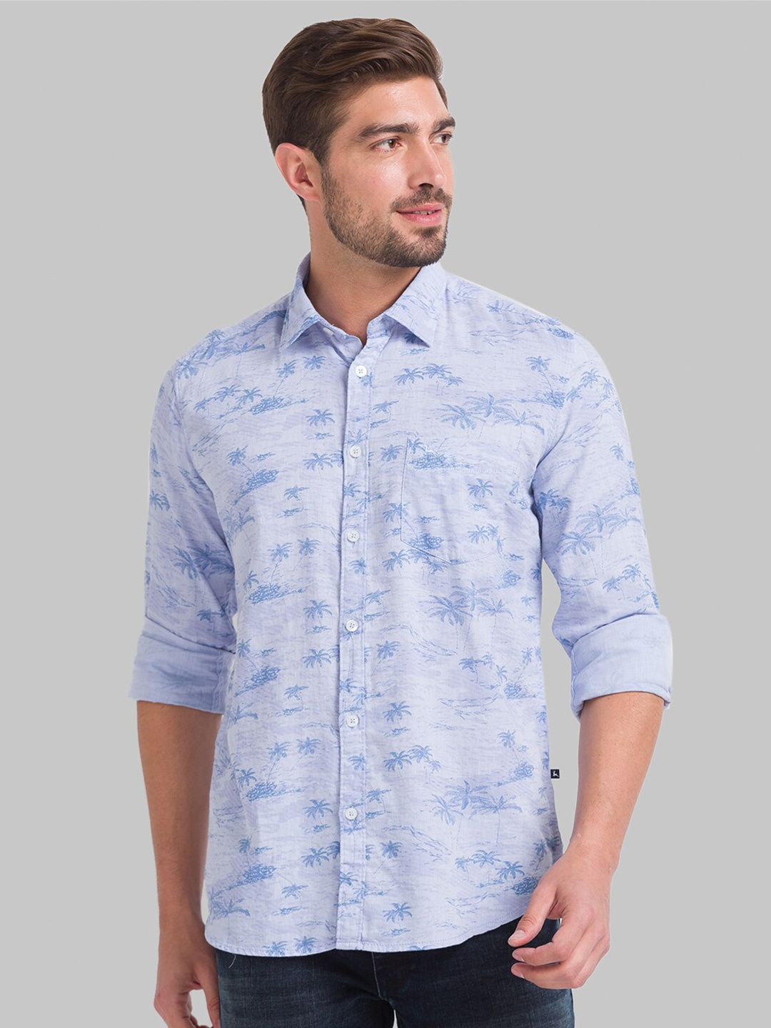 

Parx Men Blue Slim Fit Printed Casual Shirt