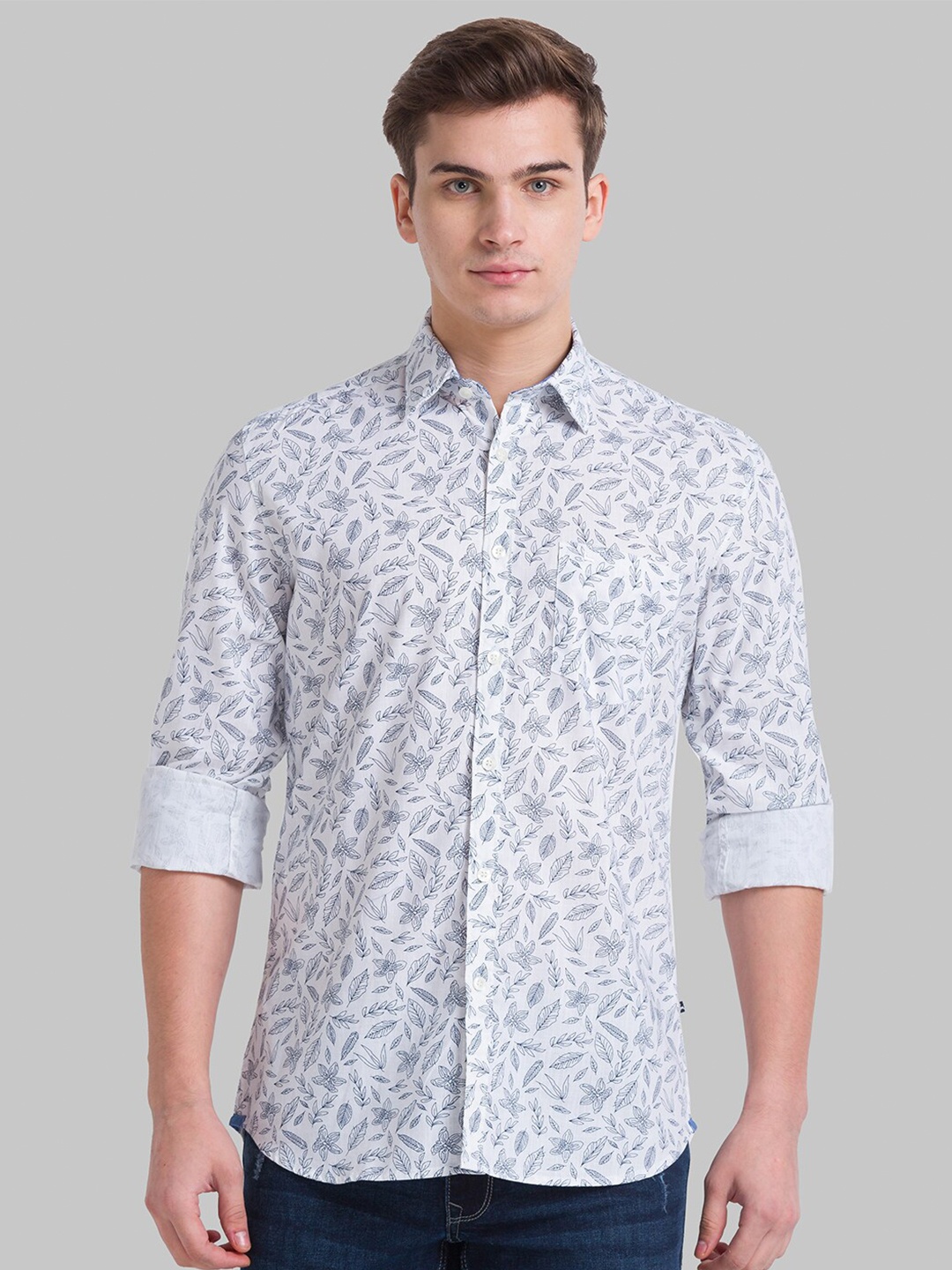 

Parx Men White Slim Fit Floral Printed Casual Shirt