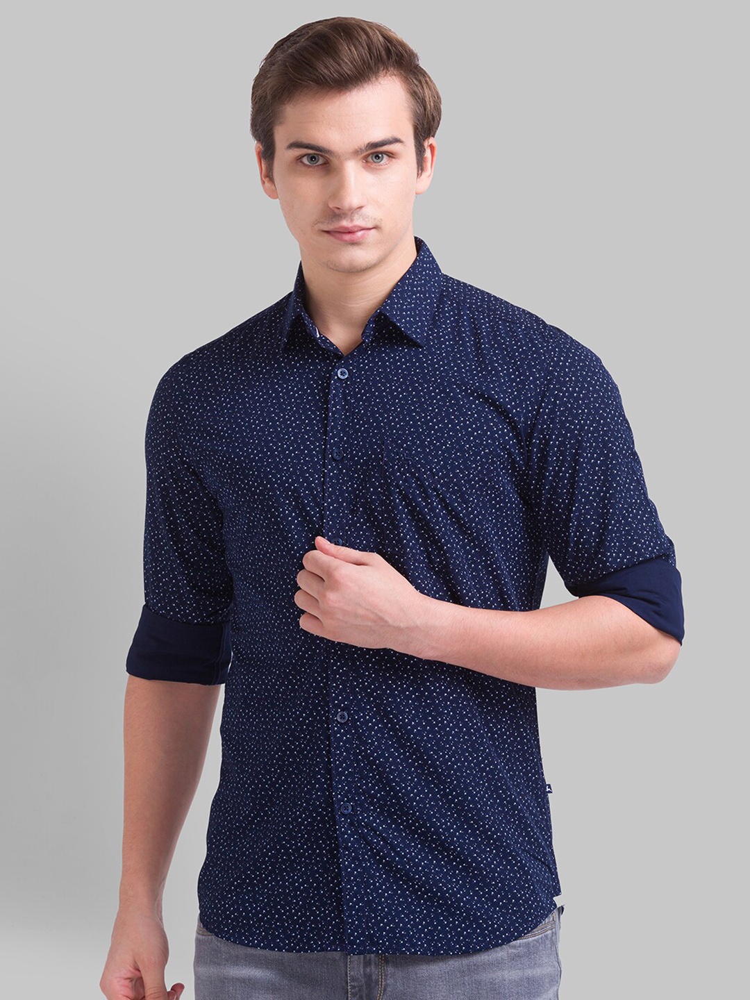 

Parx Men Blue Slim Fit Printed Casual Shirt