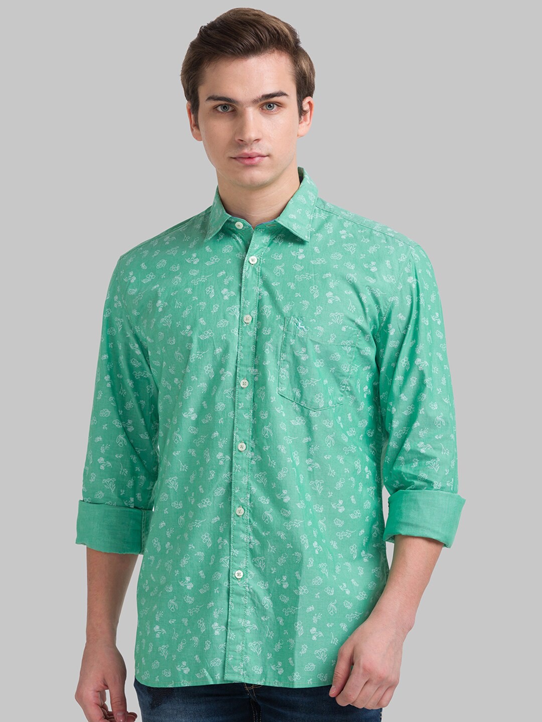 

Parx Men Green Slim Fit Floral Printed Casual Shirt