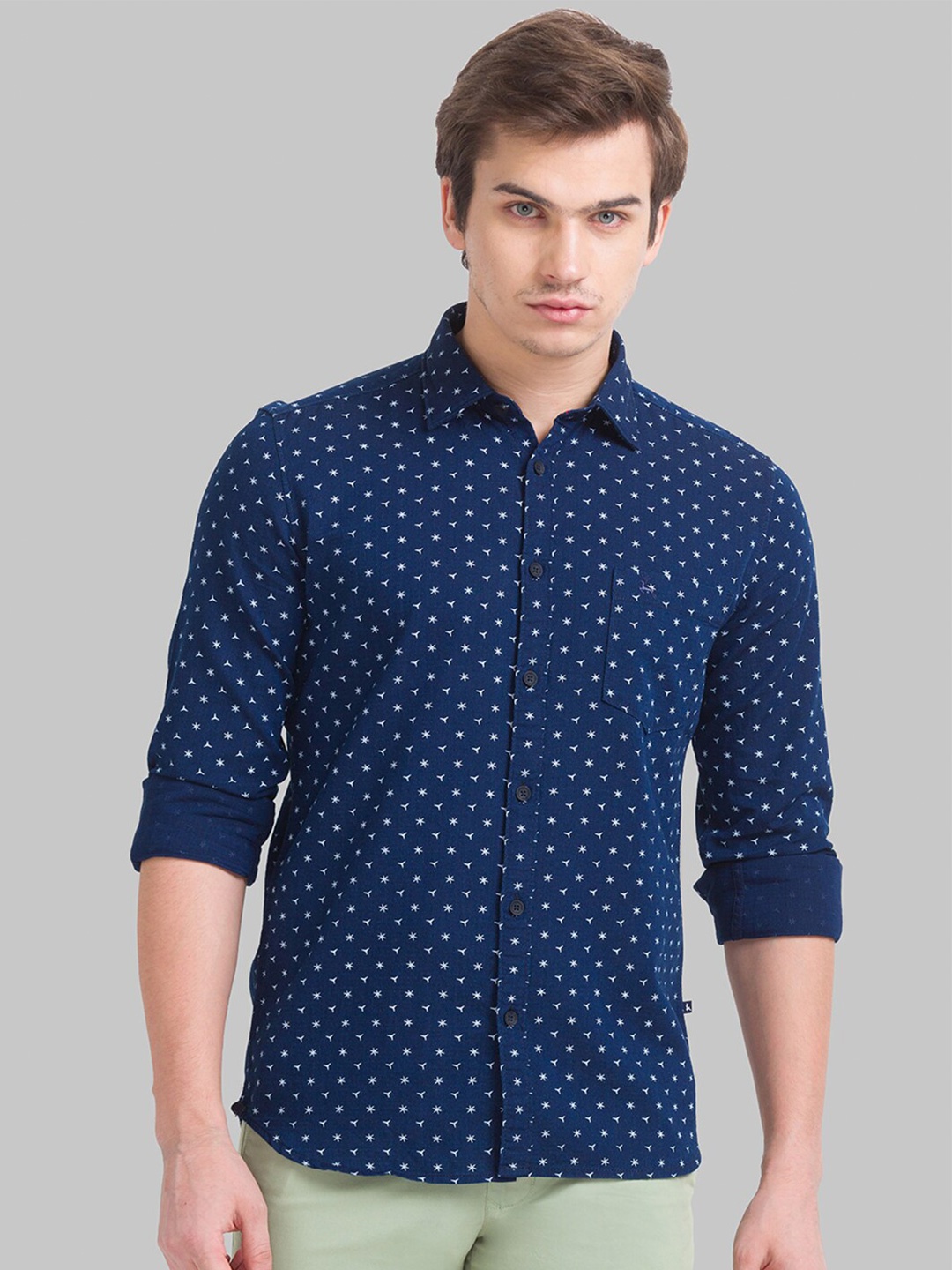 

Parx Men Blue Slim Fit Printed Casual Shirt