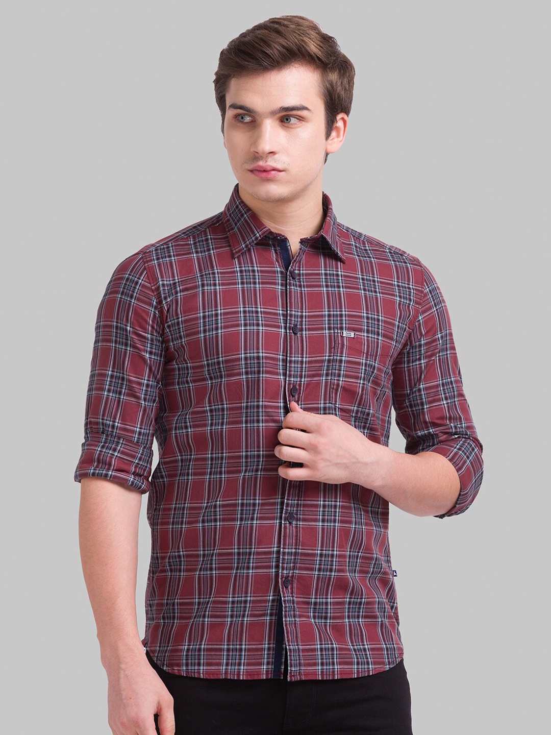 

Parx Men Brown Slim Fit Tartan Checks Checked Casual Shirt
