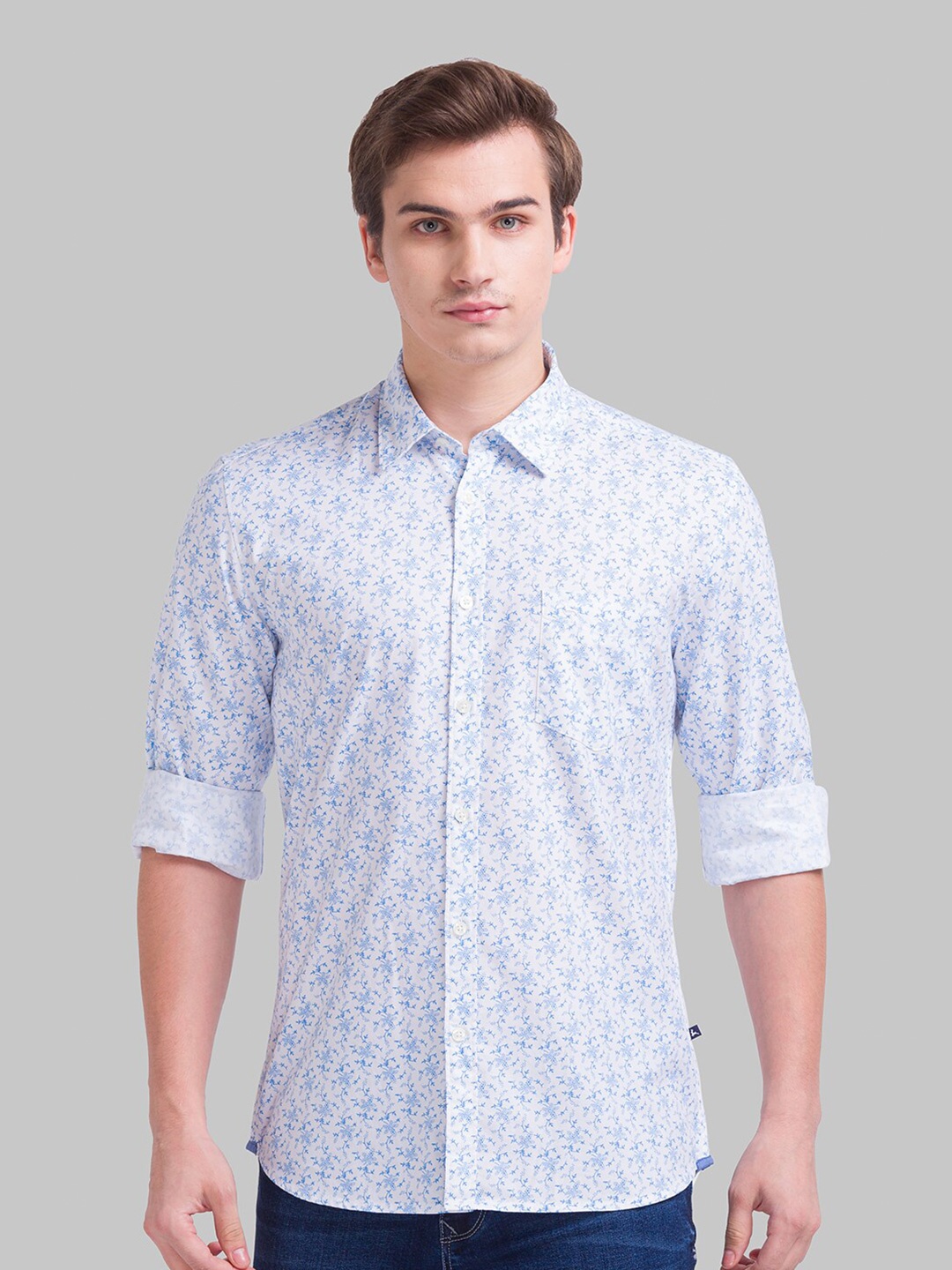 

Parx Men Blue Slim Fit Floral Printed Casual Shirt