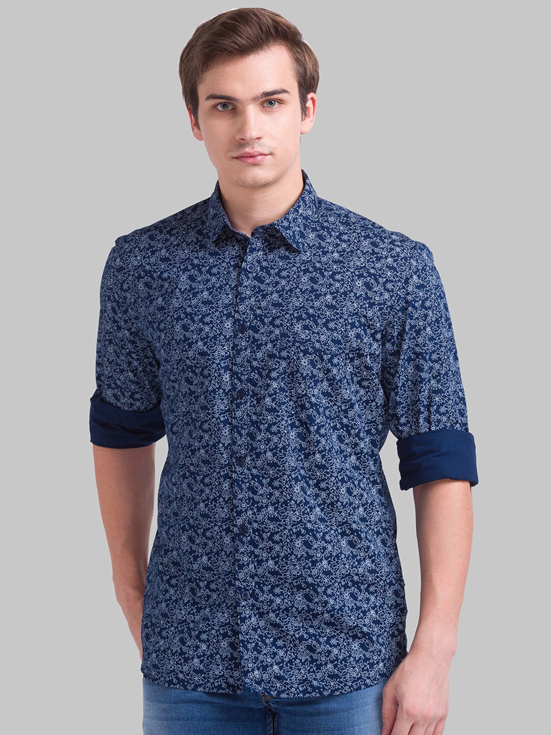 

Parx Men Blue Slim Fit Floral Printed Casual Shirt