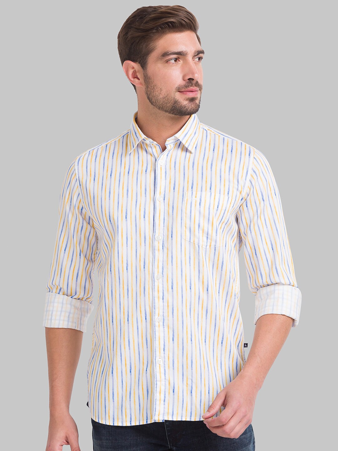 

Parx Men Blue Slim Fit Striped Casual Shirt