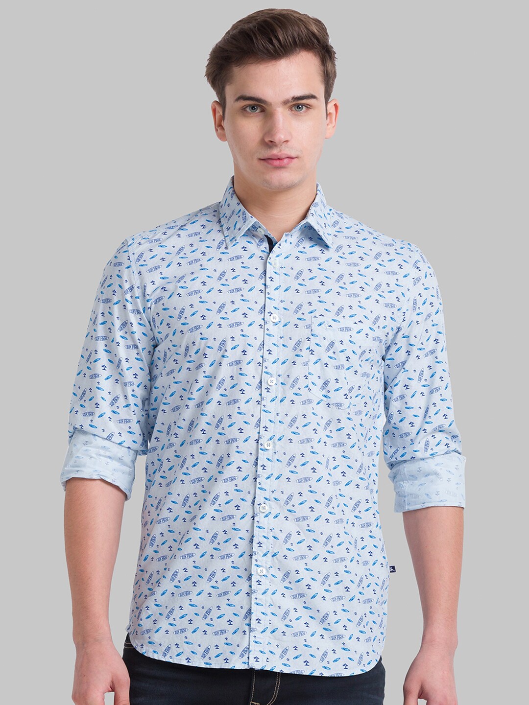 

Parx Men Blue Slim Fit Floral Printed Casual Shirt