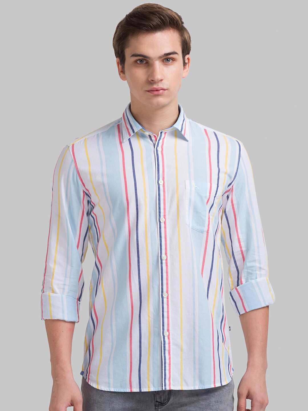 

Parx Men Blue Slim Fit Multi Stripes Striped Casual Shirt