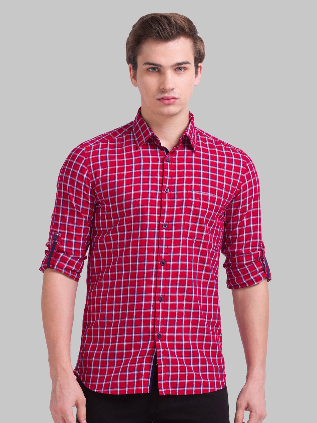 

Parx Men Red Slim Fit Checked Casual Shirt