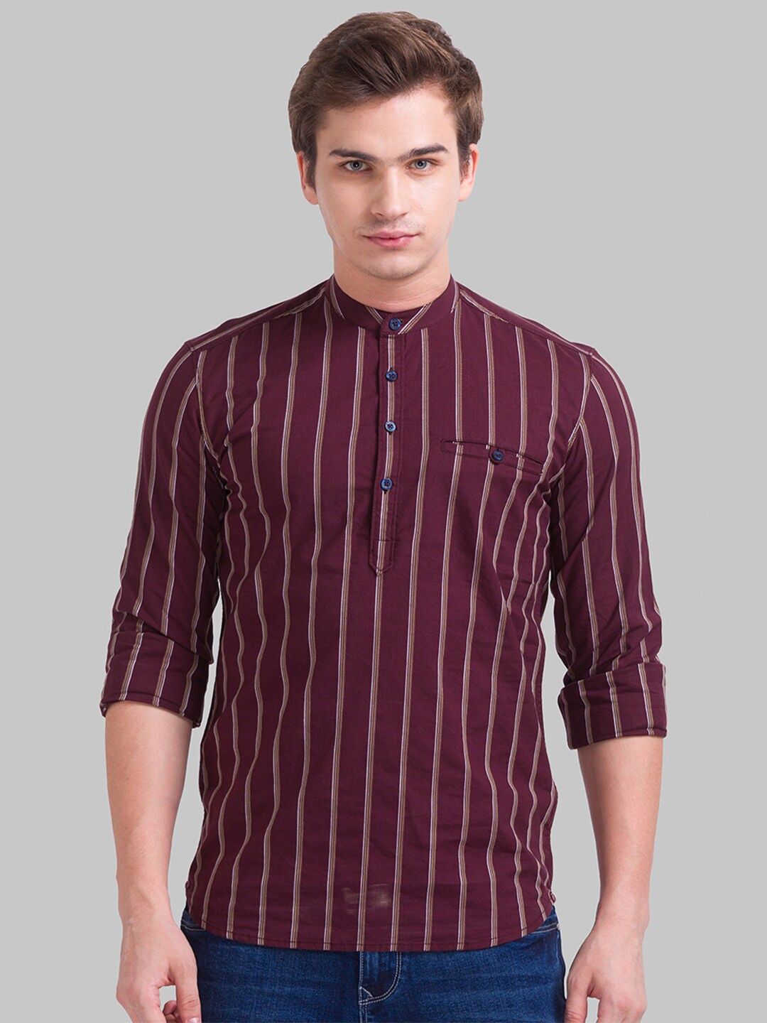 

Parx Men Red Slim Fit Striped Casual Shirt