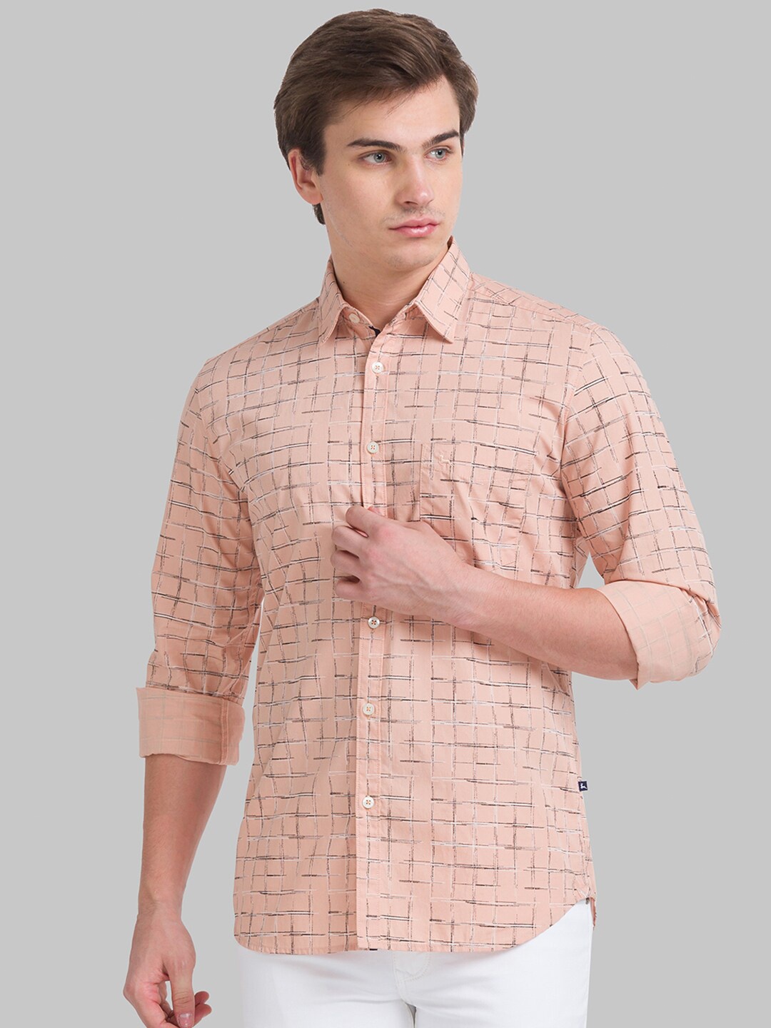 

Parx Men Beige Slim Fit Printed Casual Shirt