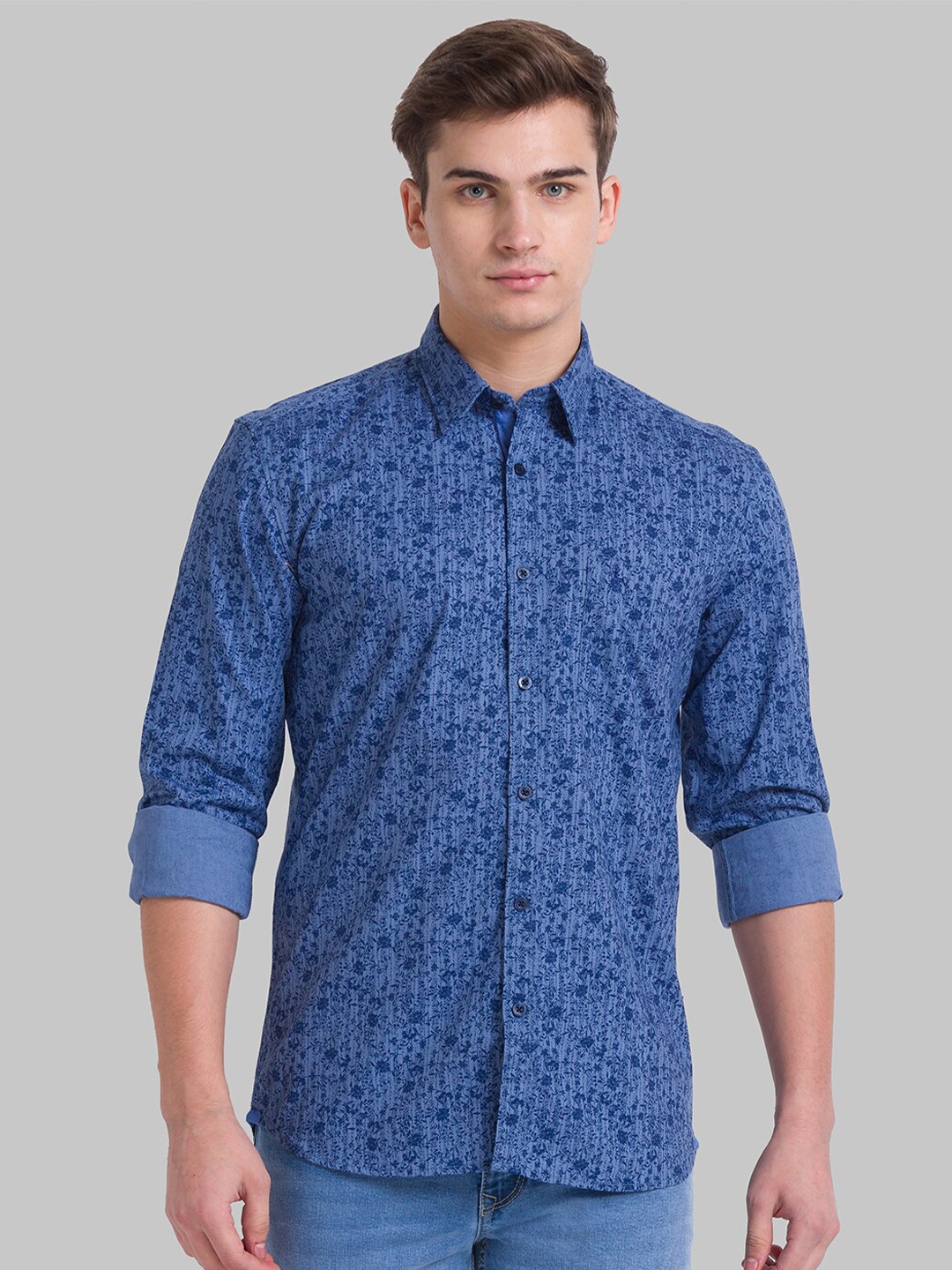 

Parx Men Blue Slim Fit Printed Casual Shirt