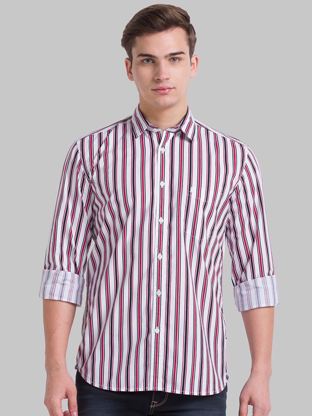 

Parx Men Red Slim Fit Striped Casual Shirt