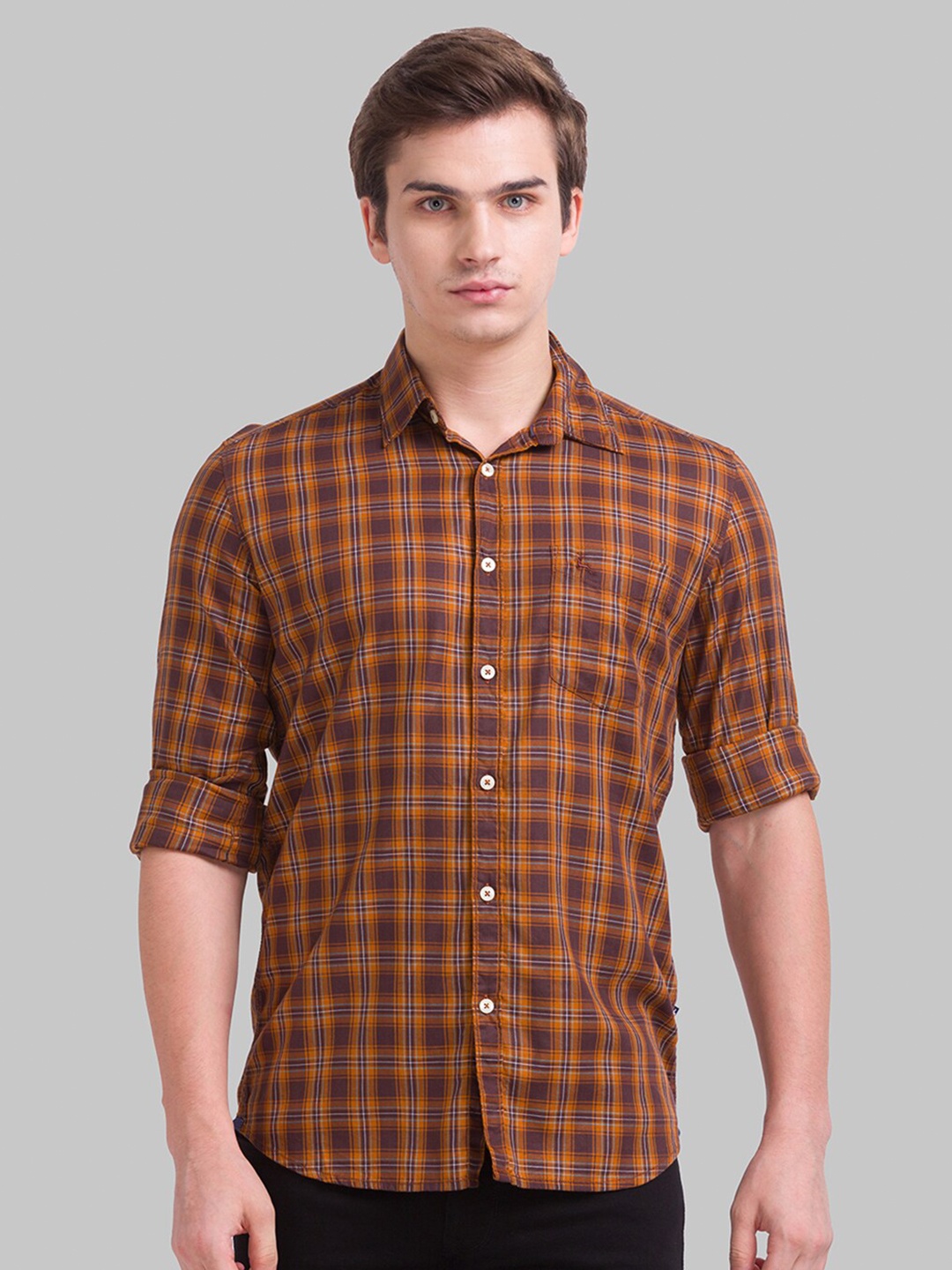 

Parx Men Brown Slim Fit Tartan Checks Checked Casual Shirt