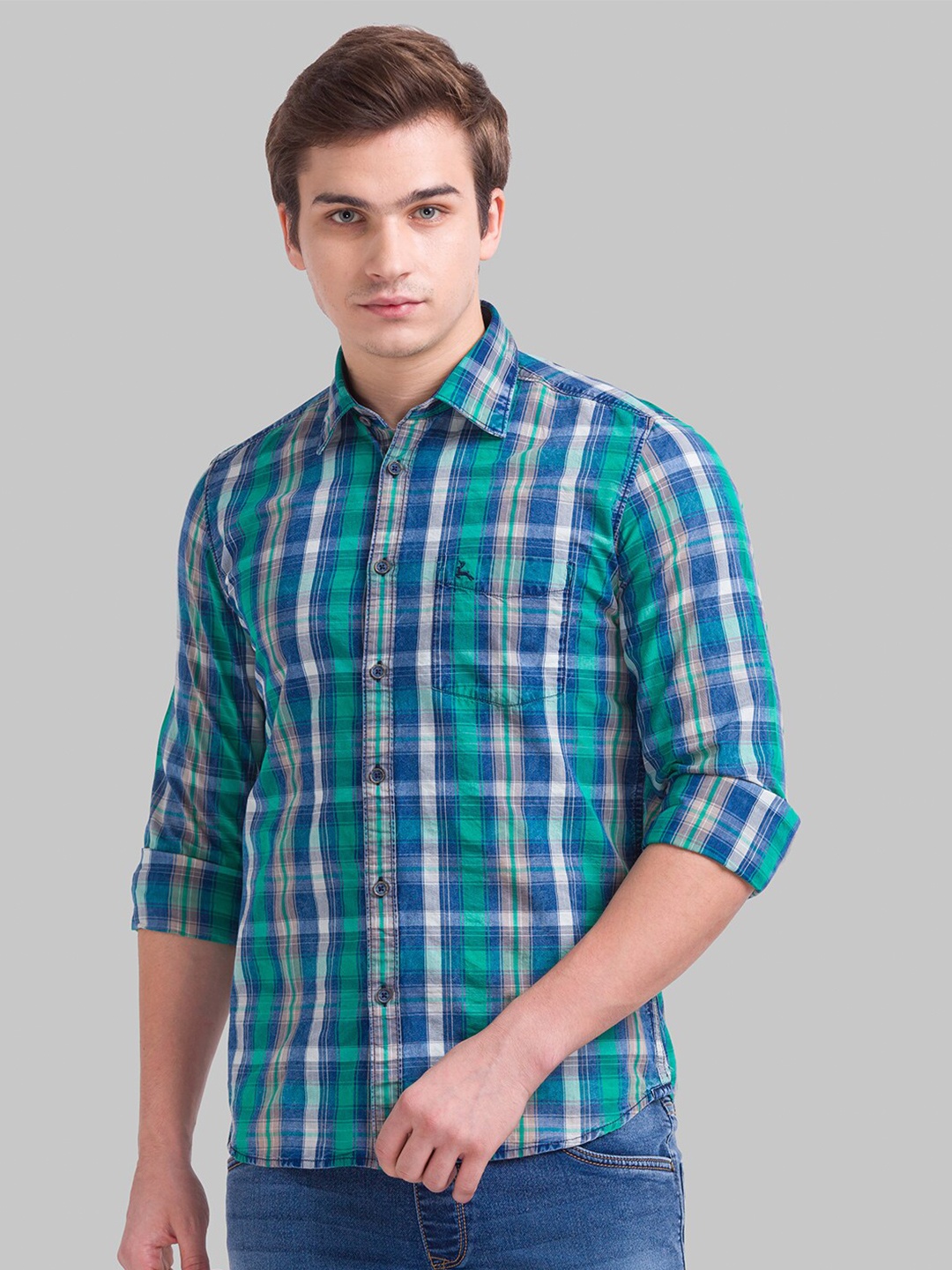 

Parx Men Blue Slim Fit Tartan Checks Checked Casual Shirt