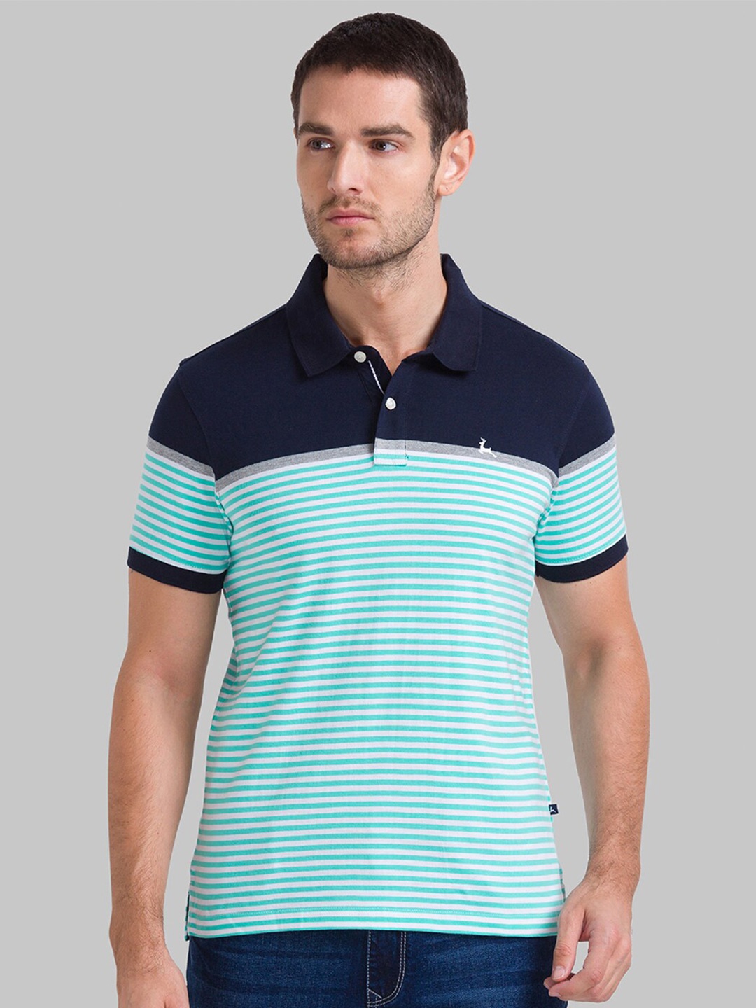 

Parx Men Blue Striped Polo Collar T-shirt