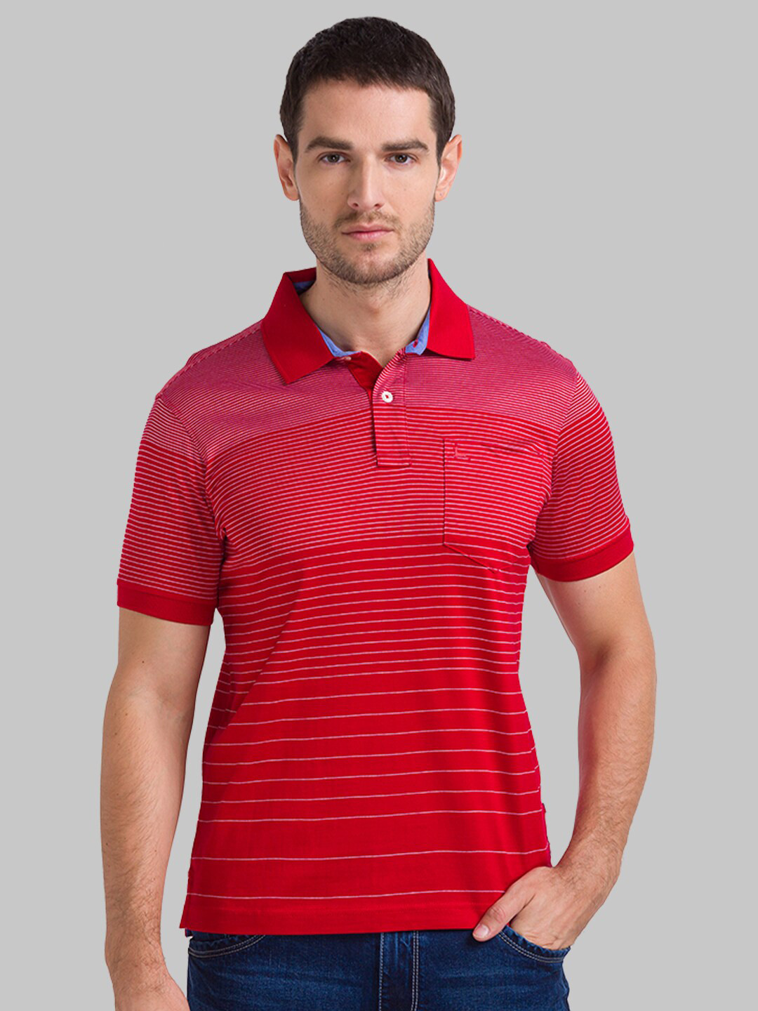

Parx Men Red Striped Polo Collar T-shirt