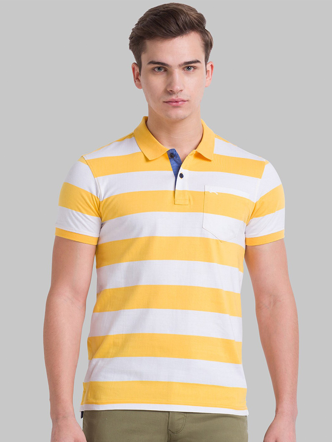 

Parx Men Yellow Striped Polo Collar T-shirt