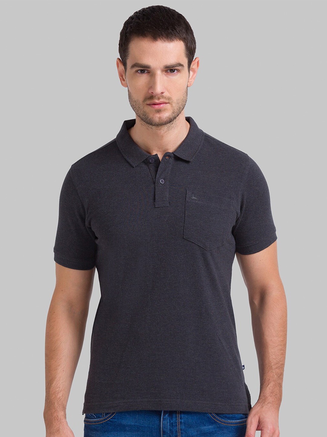 

Parx Men Grey Polo Collar Extended Sleeves T-shirt