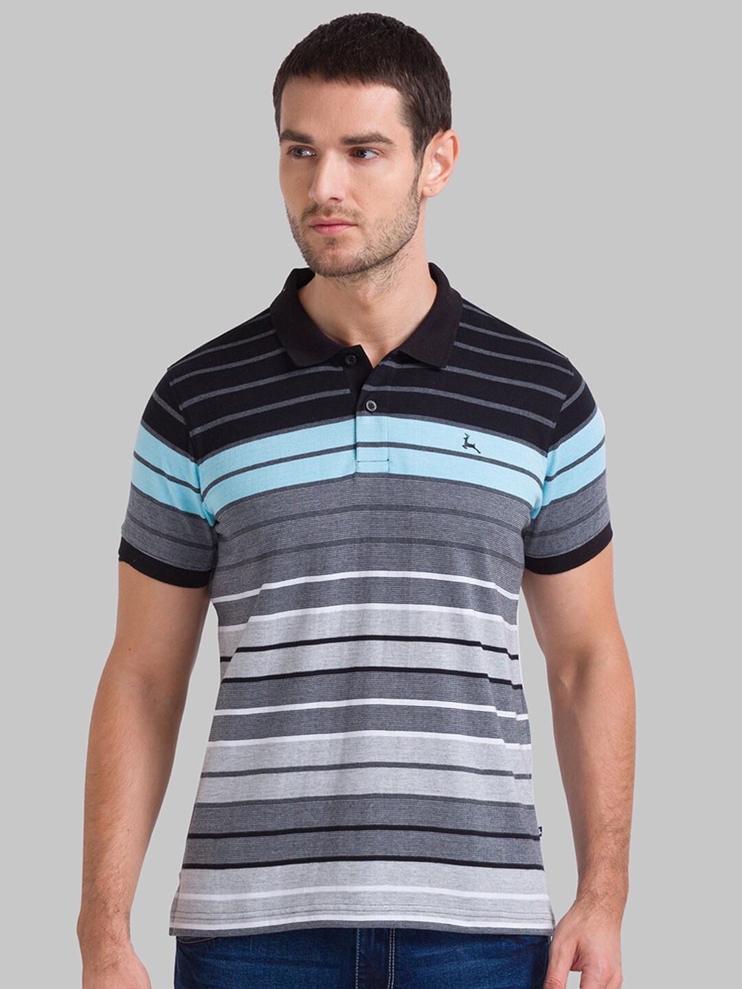 

Parx Men Black Striped Polo Collar T-shirt