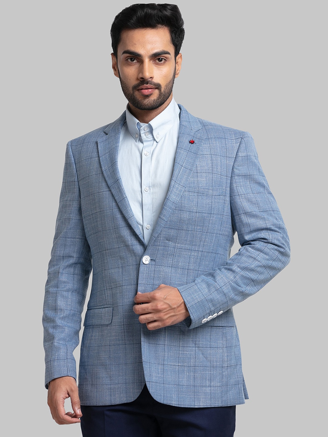 

Raymond Men Blue Checked Single Breasted Formal Blazer