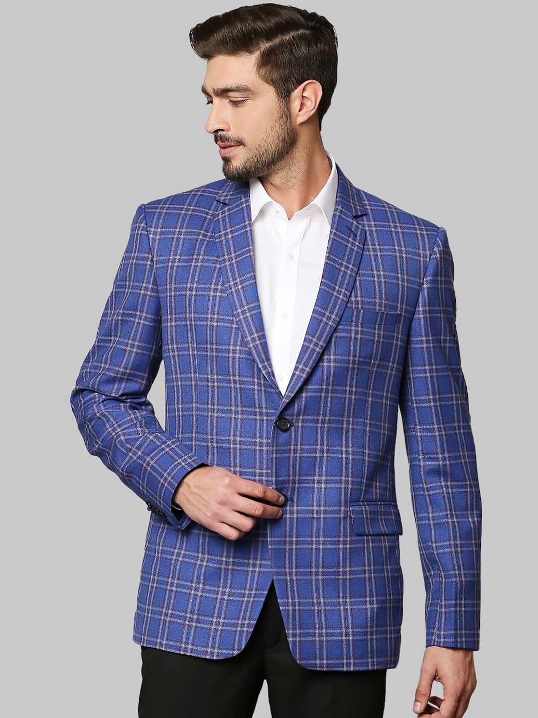 

aymond Men Blue Checked Single Breasted Formal Blazer