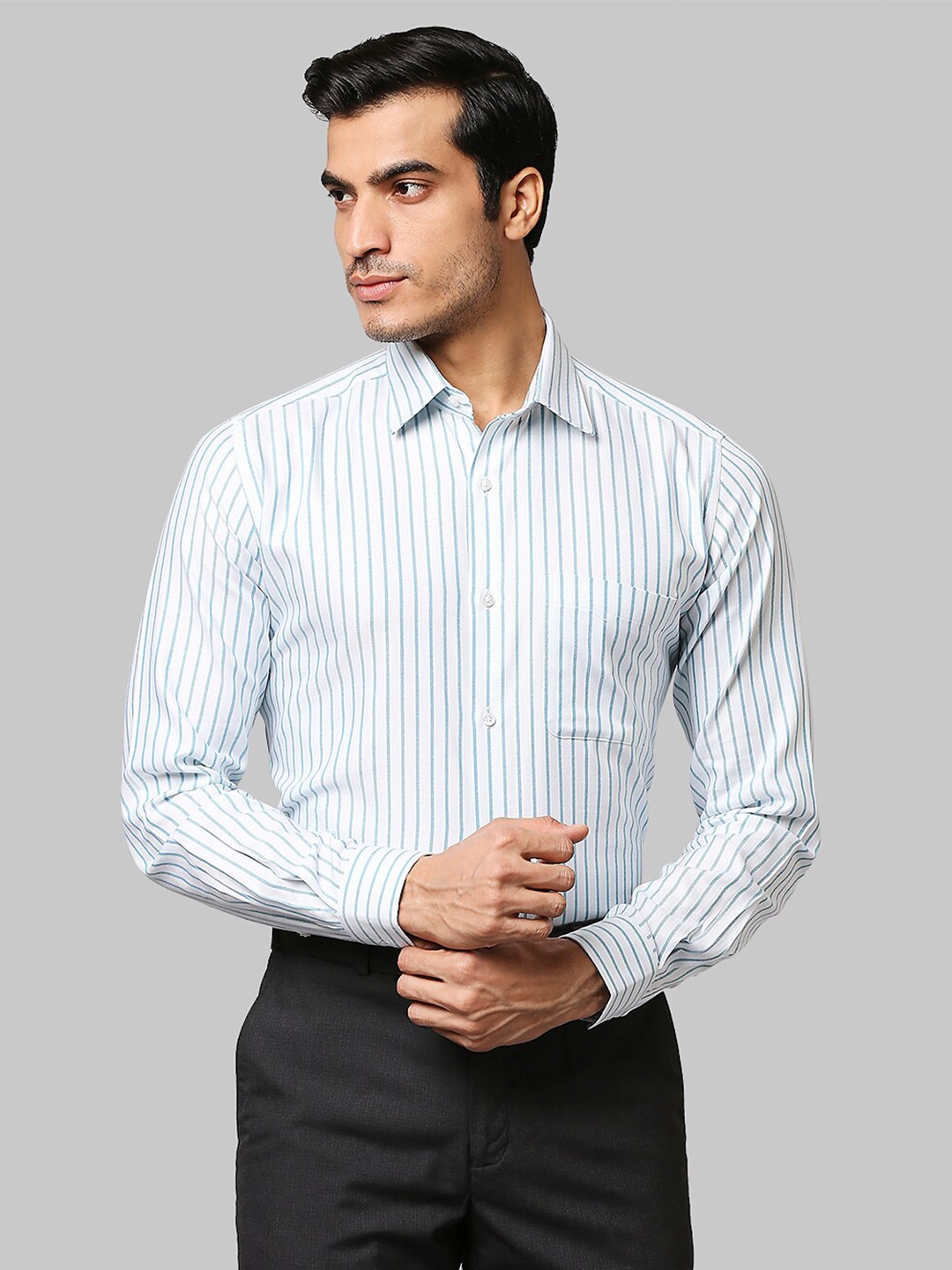 

Raymond Men White Striped Cotton Casual Shirt