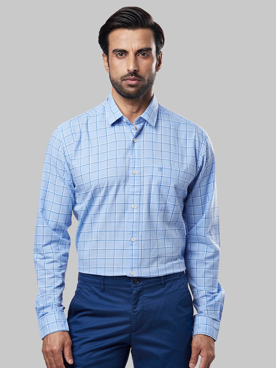 

Raymond Men Blue Slim Fit Checked Formal Shirt