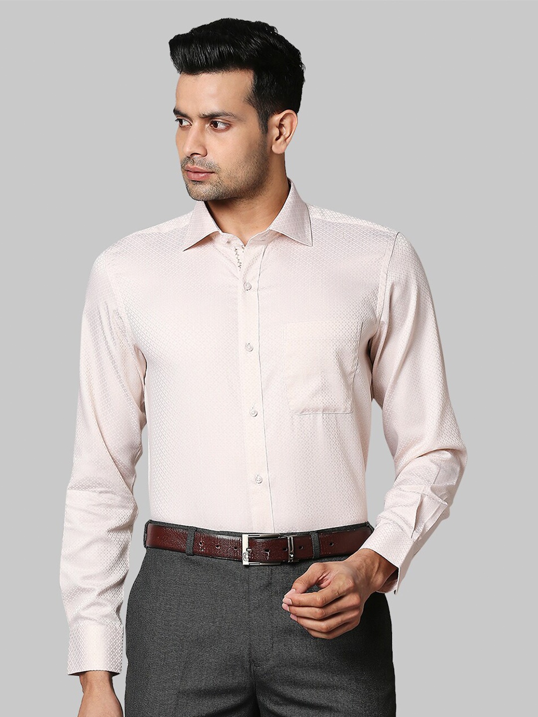 

Raymond Men Beige Solid Cotton Formal Shirt