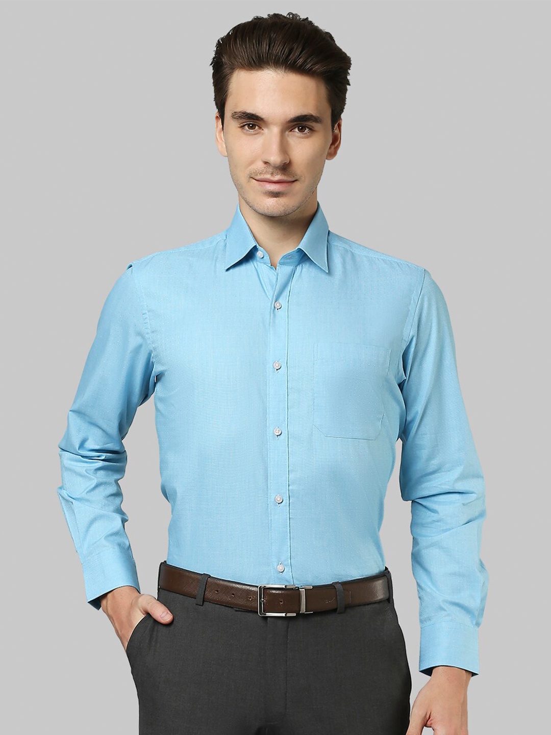 

Raymond Men Blue Solid Cotton Formal Shirt