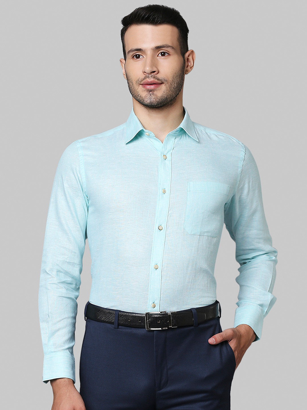 

Raymond Opaque Linen Formal Shirt, Sea green