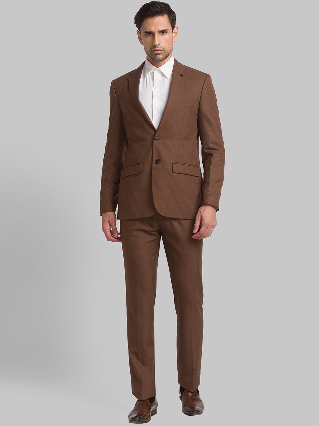

Raymond Men Brown Checked Single-Breasted Two-Piece Formal Suit