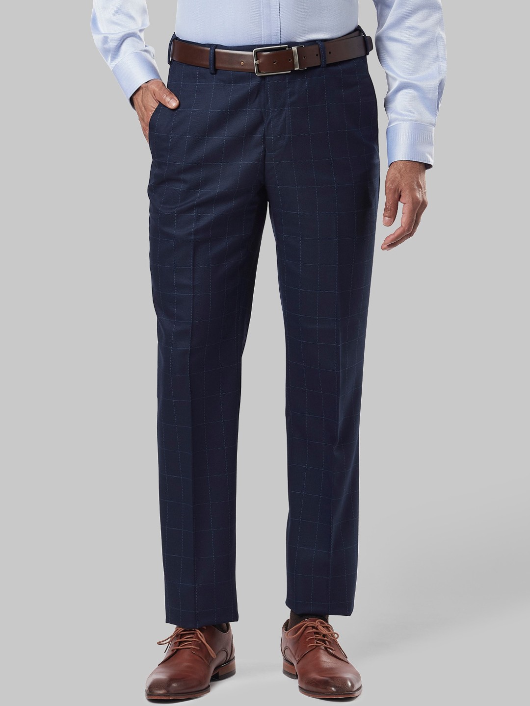 

Raymond Men Blue Checked Formal Trousers