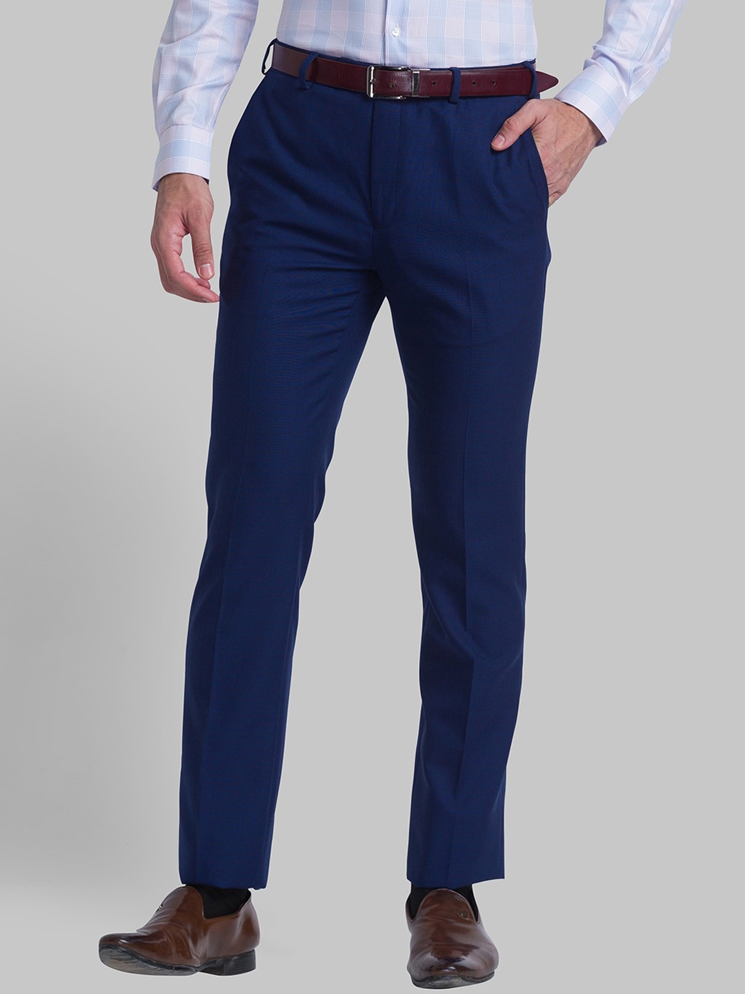 

Raymond Men Blue Checked Formal Trousers